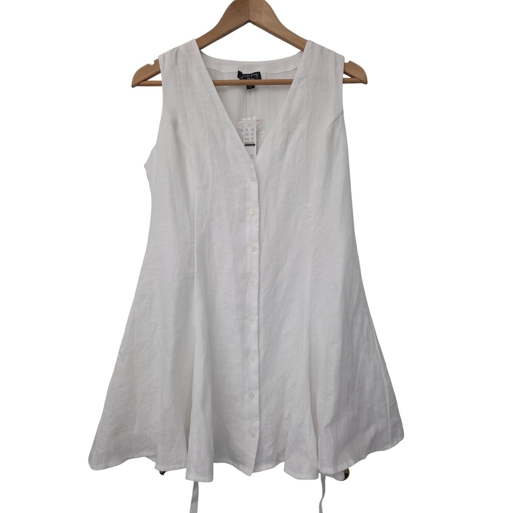 J. Crew Linen Mini Dress Button Front Women 8P White NWT $148 CL086